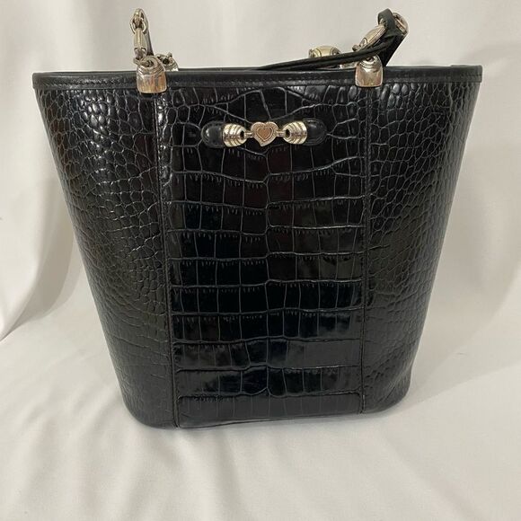 Authentic Brighton Leather Moc Croc Bucket Bag - Picture 1 of 15